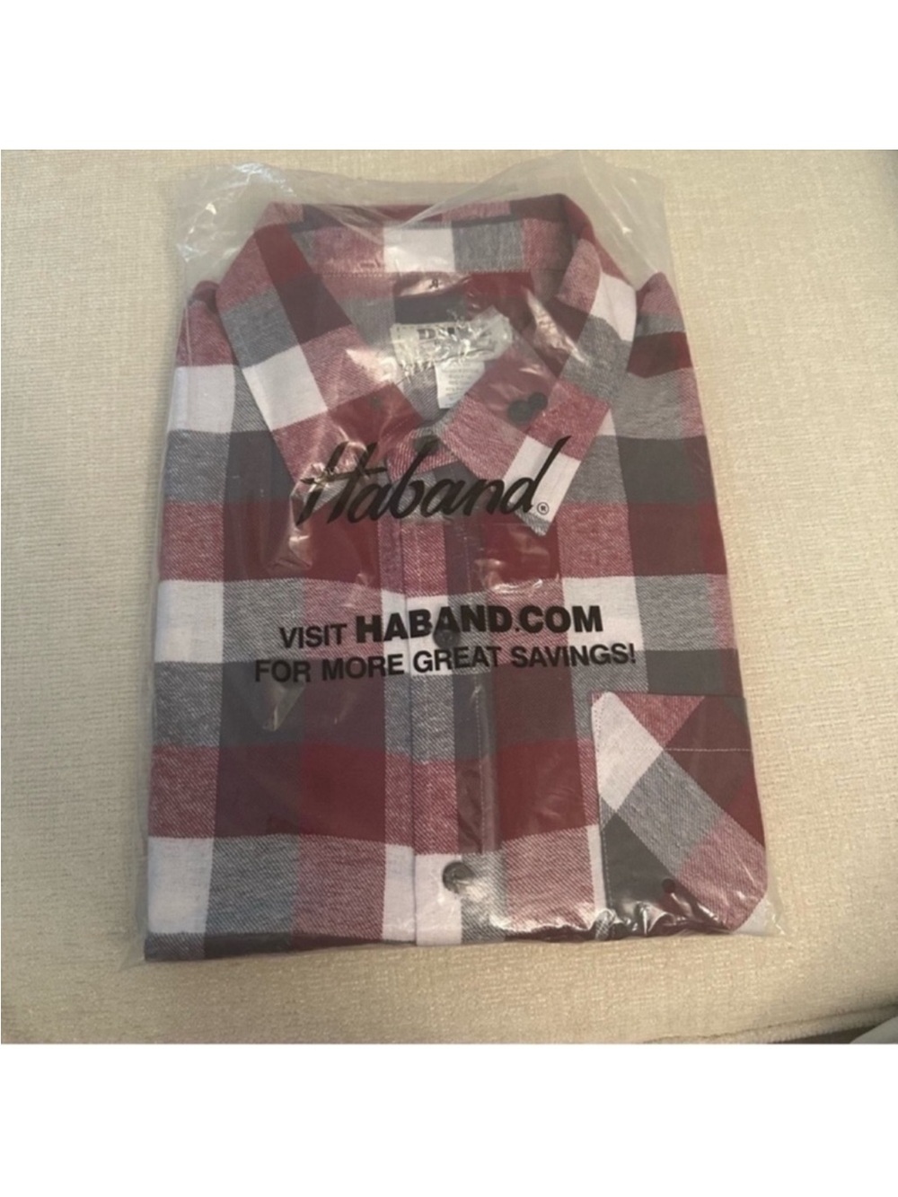 Haband Men's Red and Gray Plaid Button-Down Shirt - Picture 3 of 4